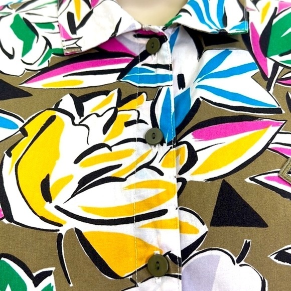 Christian Dior Sport -Colorful Floral Pattern Cutout 3 Button Short Sleeve Top S - Picture 4 of 13